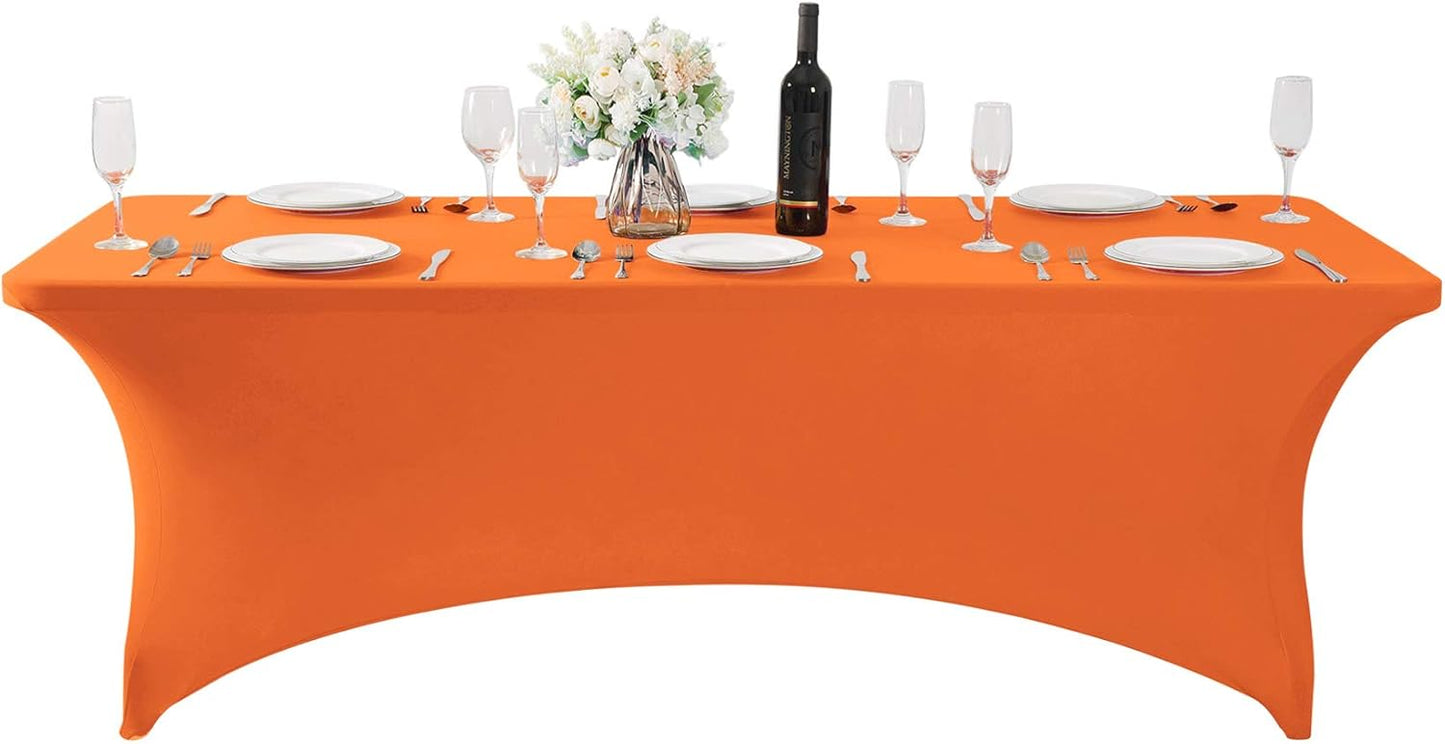 SuperO Waterproof Spandex Table Cover for 8FT Table Universal Fitted Stretch Tablecloth for Party, Banquet, Wedding and Events-Orange