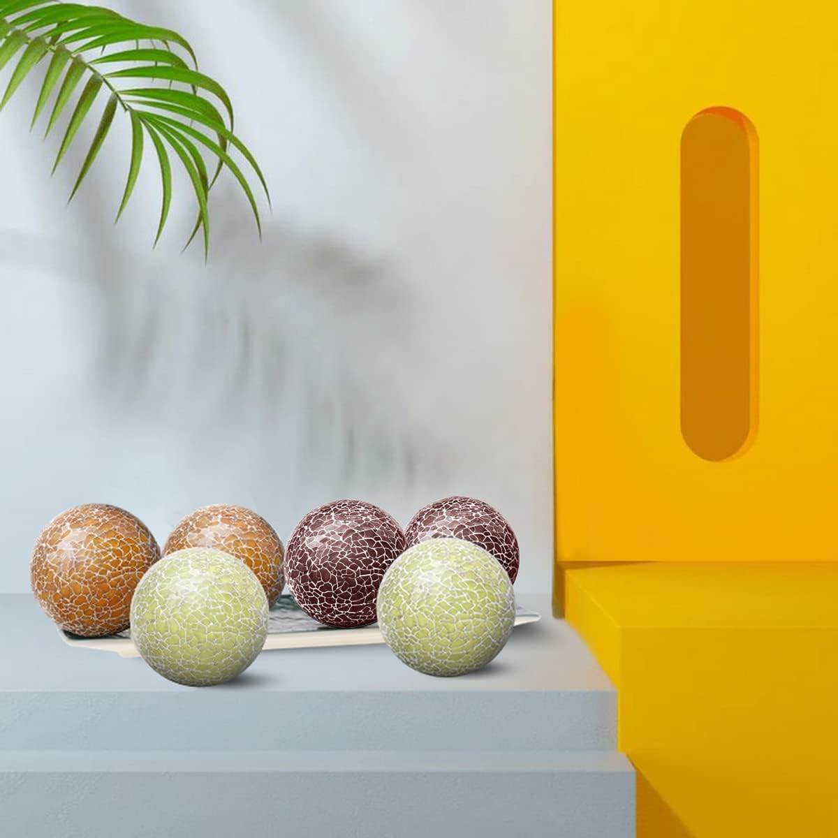 3 PCS 3.35inch Decorative Glass Orbs Mosaic Sphere Balls Bowls Vases Tray Solid Gradients Centerpieces Christmas Crack Festival Living Room Wedding Party
