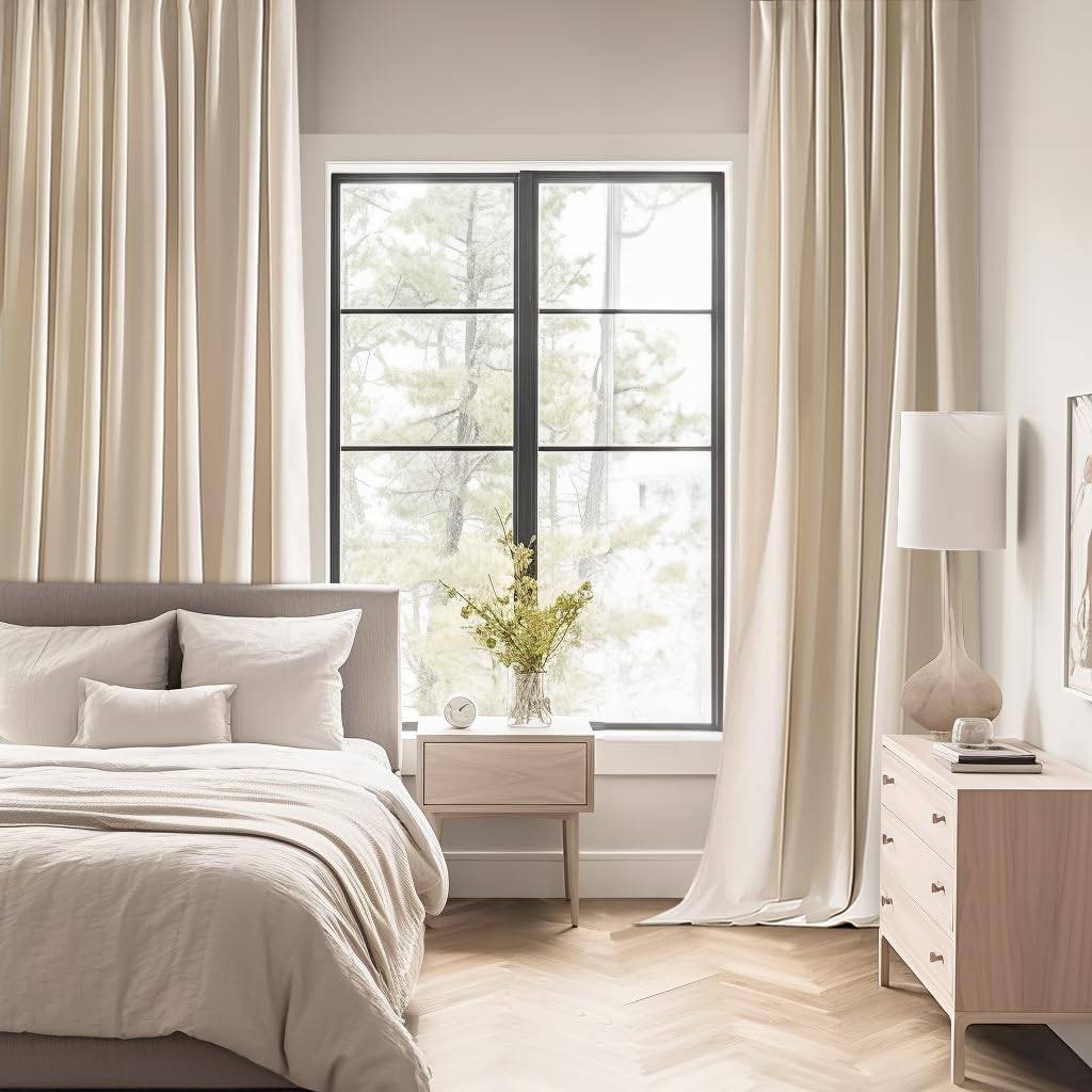 MIULEE Back Tab Cream Beige Curtains 92 Inch Long 2 Panels Set for Living Room Bedroom, Ivory Rod Pocket/Pinch Pleated Light Blocking Thermal Insulated Room Darkening Floor to Ceiling Blackout Drapes