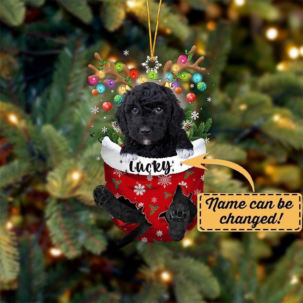 Black Goldendoodle Dog Christmas Ornament, Black Goldendoodle in Snow Pocket Christmas Tree Ornament, Dog Lovers Gift Idea Xmas Decor, Christmas Decorations for Tree, Ornament Gift for Dog Lovers