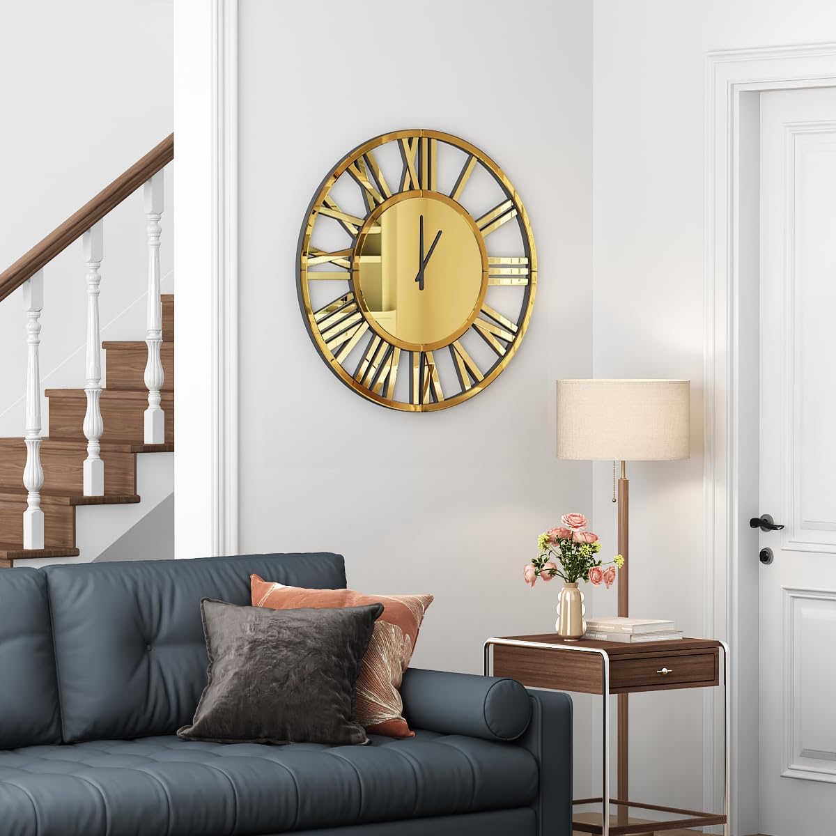 SHYFOY 18" Mirrored Wall Clock, Decorative Wall Clock with Roman Numerals, Living Room Wall Clocks, Kitchen Office Home Decor Battery Powered