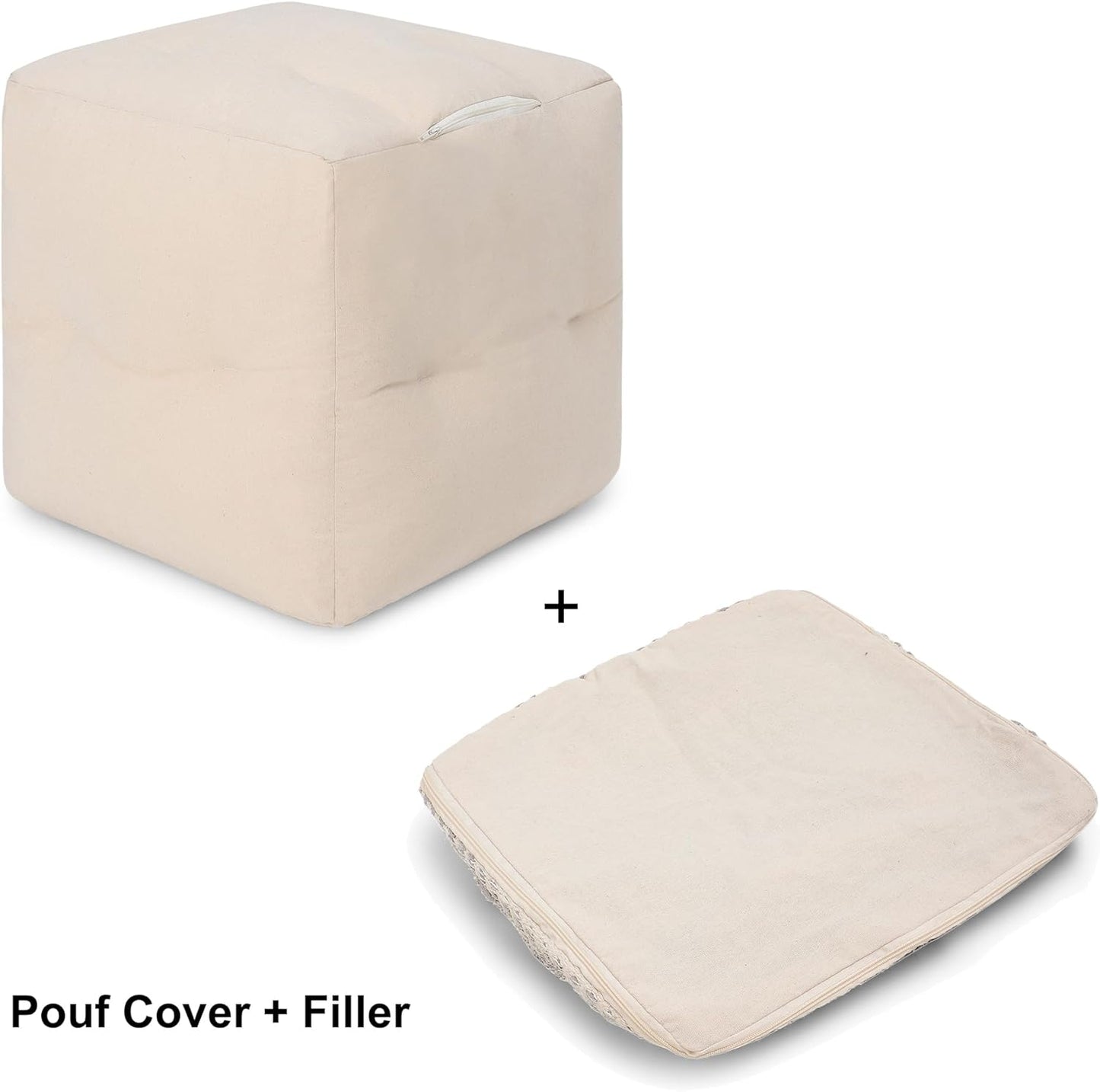 REDEARTH · Tufted Pouf Ottoman with Filler Textured Storage Cube Bean Bag Pouffe Footrest for Living Room, Bedroom, Nursery, Kidsroom; 100% Cotton (17.5"X17.5"X17.5", Char Delineate Black)