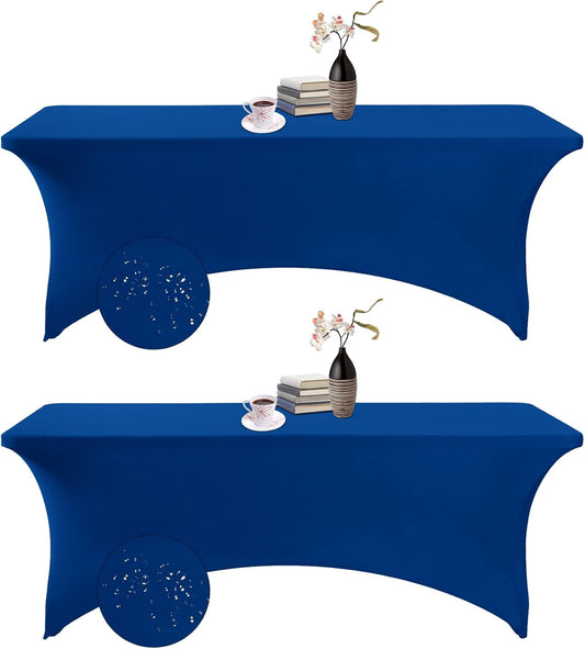 2Pack Spandex Waterproof Table Covers 8ft，Spandex 8ft Waterproof Table Cover for Party,Wedding, Banquet, and Events(Classicbule)