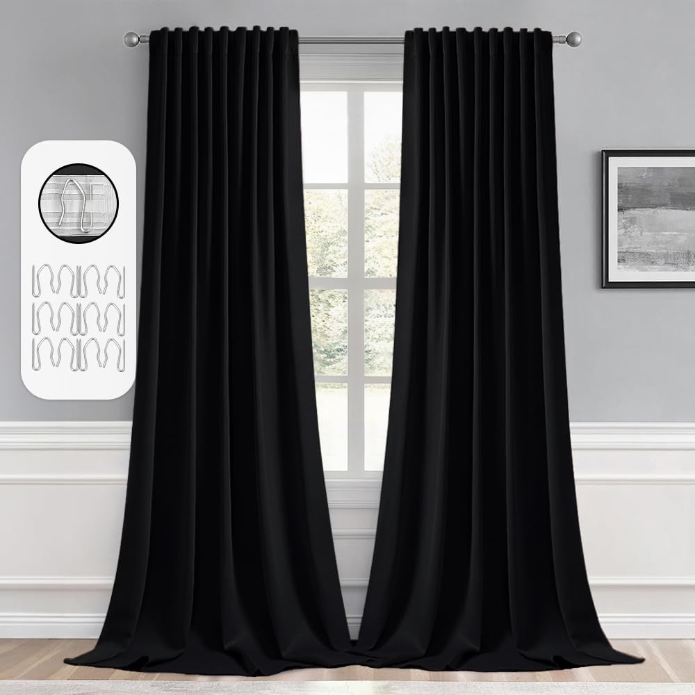 MIULEE Black Back Tab Blackout Curtains 104 Inch Length 2 Panels Set for Living Room Bedroom Privacy, Halloween Rod Pocket/Pinch Pleat Thermal Insulated Room Darkening Pleated Light Blocking Drapes