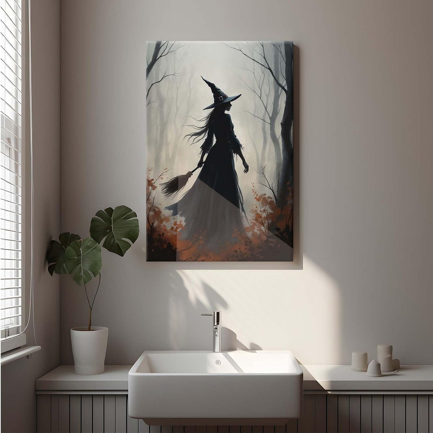JFHCQJPK Vintage forest witch silhouette poster Halloween mural poster decoration mural art magic suitable for home living room bedroom8x12in Frameless