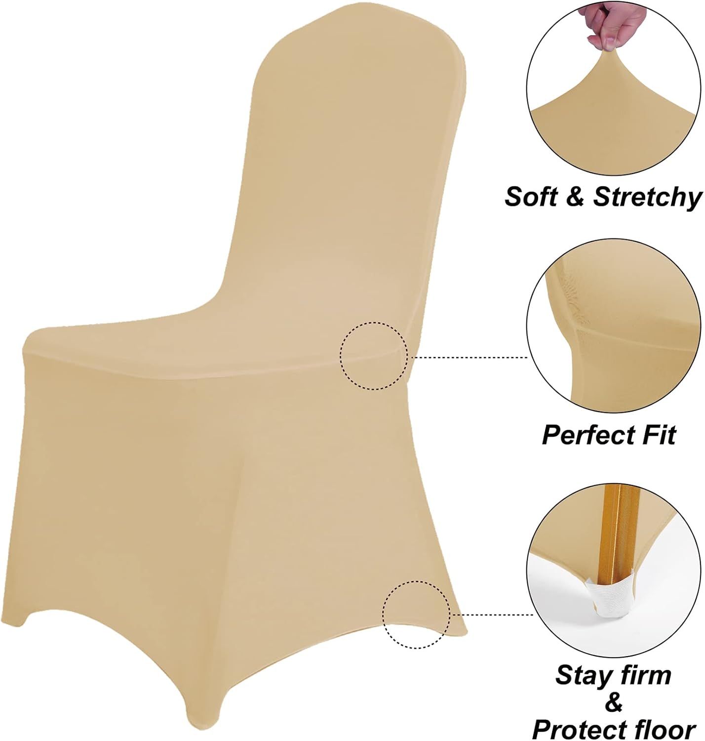 SUPERO Waterproof Spandex Chair Cover 25PCS, Stretch Dining Chair Covers, Polyester Outdoor Chair Covers, Protector Stretch Chair Cover for Party Universal, Banquet, Wedding Event, Hotel(Champagne)