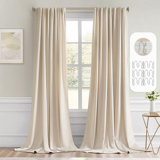 MIULEE Back Tab Cream Beige Curtains 92 Inch Long 2 Panels Set for Living Room Bedroom, Ivory Rod Pocket/Pinch Pleated Light Blocking Thermal Insulated Room Darkening Floor to Ceiling Blackout Drapes