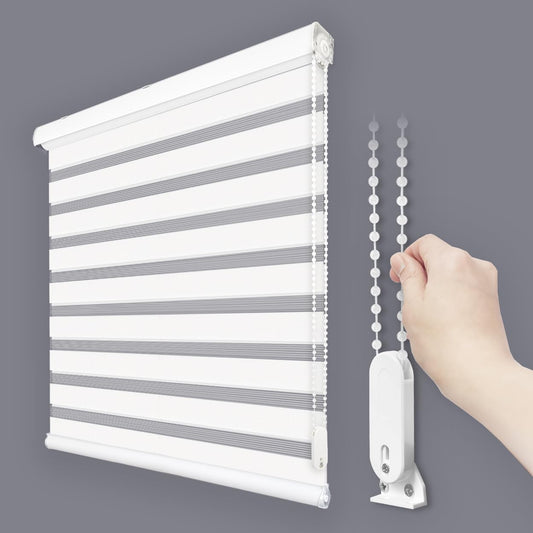 Foiresoft Standard Zebra Roller Blinds for Windows [W42 x H64 Inch, White, Basic], Light Filtering Dual Layer Shades for Bedroom, Living Room, Office, 13 Colors