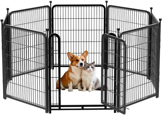 8 Panels Garden Fence with Gate, 48 in(H) X17.7 Ft(L) Wide Door Low Threshold, Heavy Duty Dog Fence Outdoor for Yard, Outdoor Dog Fence, Fencing for Garden Beds