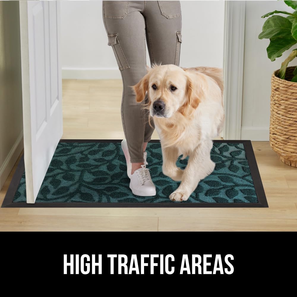 GORILLA GRIP 100% Waterproof All-Season WeatherMax Doormat 35x23, US Designed Natural Rubber, Stain and Fade Resistant, Low Profile Indoor Outdoor Door Mats, Easy Clean Patio Mat, Moss Vine Leaves