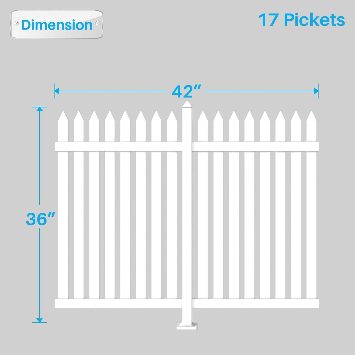 Patio Vinyl Picket Fence White Panels 36" H x 84" W PVC Garden Fences Plastic Decorative for Yard Porch Patio Deck Pool Air Conditioner Safety Dog Fencing (34 Pickets, Straight)