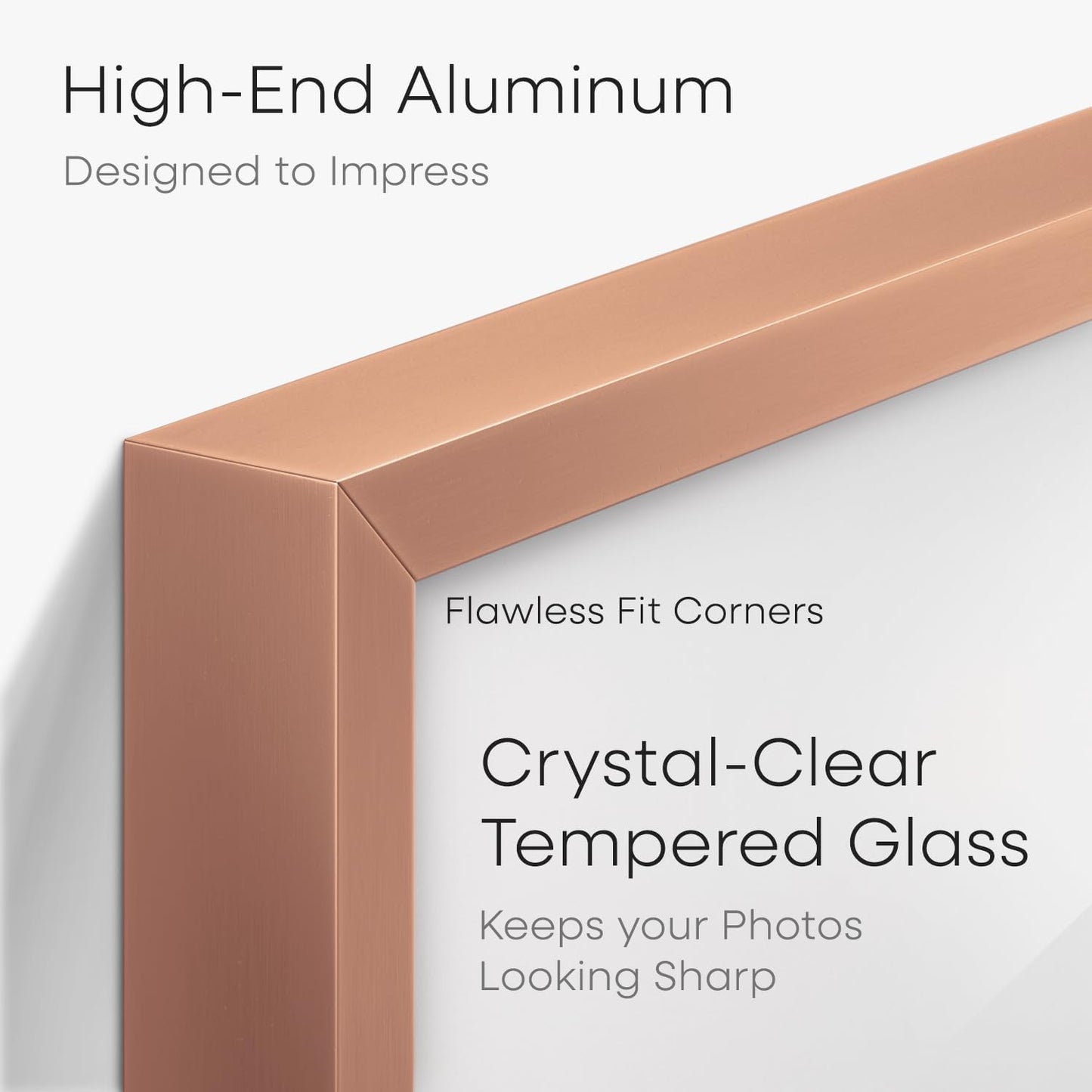 Homeforia 10x10 Picture Frame Rose Gold, High End Metal 10 by 10 Square Frames with Mat 8 x 8 Photo, 10by10 Poster Frame Matted to 8x8 Print, Wall or Tabletop Frame, Tempered Glass, Wall Kit, Set of 1