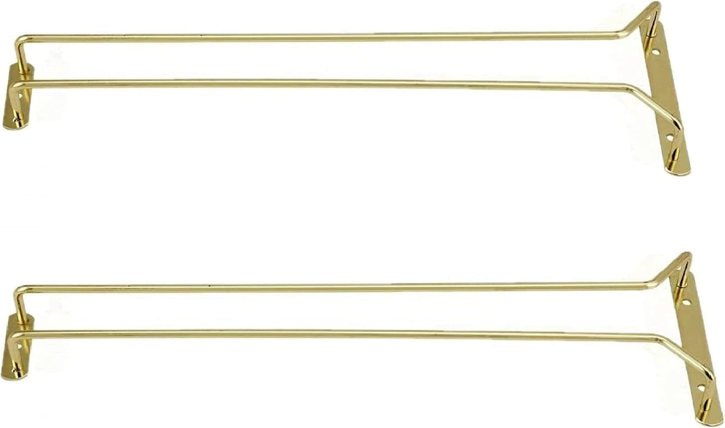 TrueCraftware- 24-Inch Wine Glass Rack Brass Finish Set of 2- Stemware Rack Wire Hanging Rack Under Cabinet Wine Glass Stemware Holder Glass Storage Hanger Organizer for Kitchen and Bar