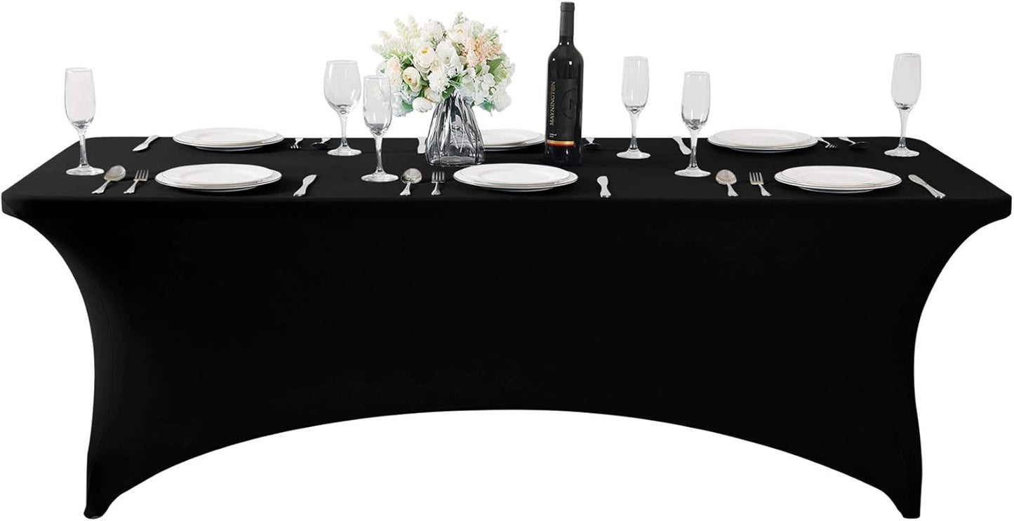2Pack Spandex Table Cover for 8FT or 4ft or 6ft Table Universal Fitted Stretch Tablecloth for Party, Banquet, Wedding and Events-Black