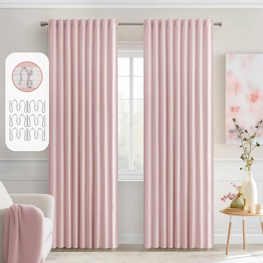 MIULEE Baby Pink Back Tab Blackout Curtains 90 Inch Long 2 Panels Set for Living Room Bedroom Privacy, Rod Pocket/Pinch Pleated Thermal Insulated Room Darkening Light Blocking Curtain, 52 x 90 Inch