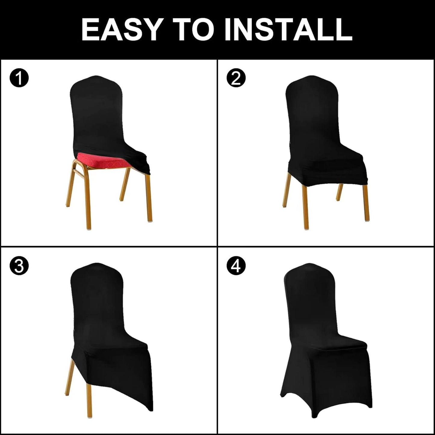SUPERO Waterproof Chair Cover (50PCS), Stretch Spandex Polyester, Universal Fit, Protector for Dining, Outdoor, Party, Banquet, Wedding Event, Hotel, Black