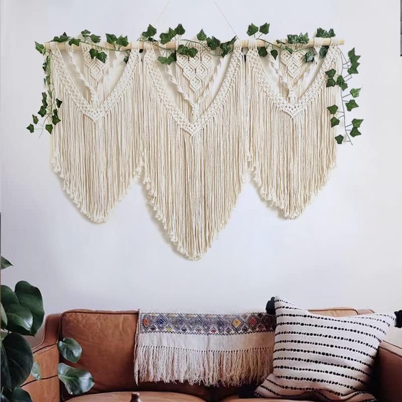 guzhiou large macrame wall hanging - Boho Tapestry Macrame Wall Decor Art- Chic Bohemian Handmade Woven Tapestry Home Decoration for Bedroom Living Room Apartment Wedding Party - 43"x32" (with Ivy)
