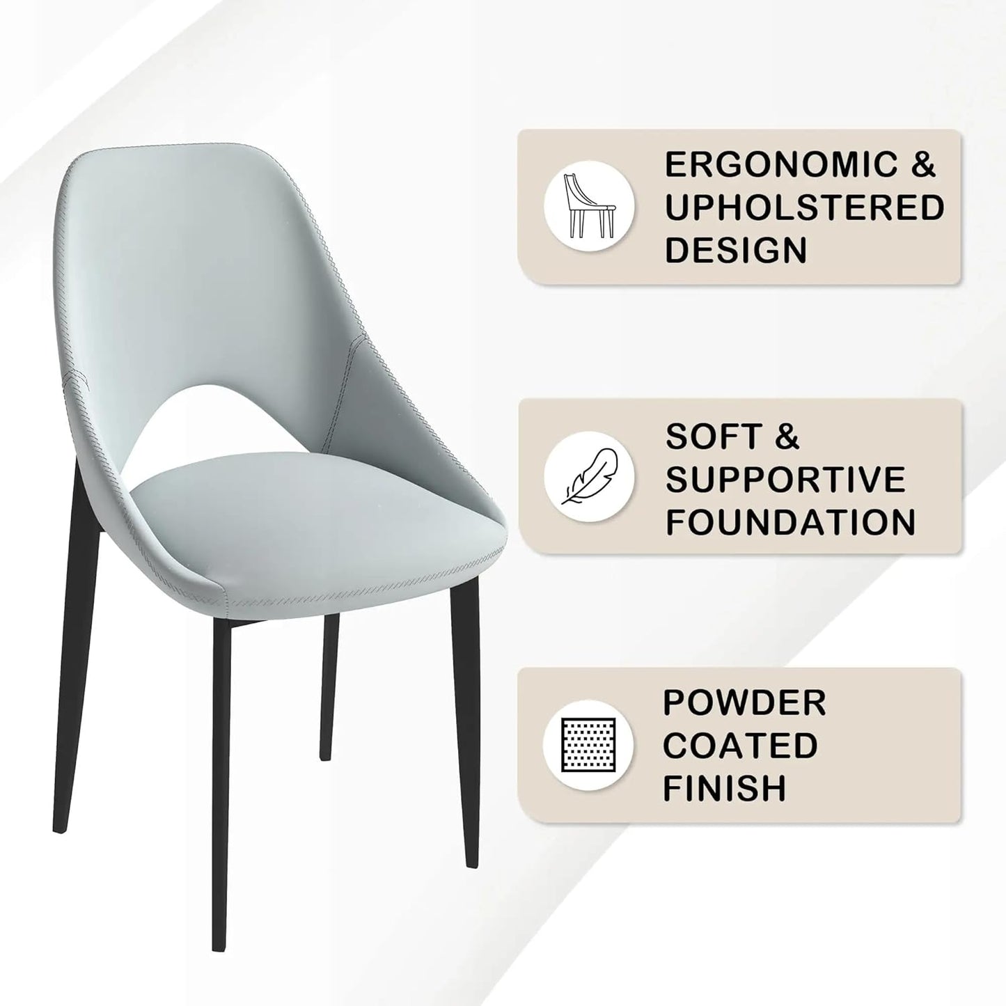 LeisureMod Amalfi Upholstered Fabric Dining Chair – Modern Side Chair with Iron Legs, Mid-Century Accent Chair for Dining Room or Kitchen