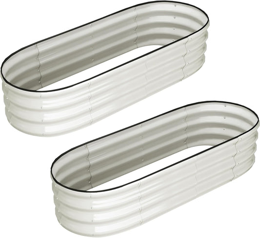 2 Pcs 4.5x2x2ft Oval Raised Garden Bed, Galvanized Raised Beds,Open-Ended Base Metal Raised Planter Beds,Garden Bed Outdoor,Planter Raised Boxes for Vegetables, Flowers,Tool-Free Asse,White