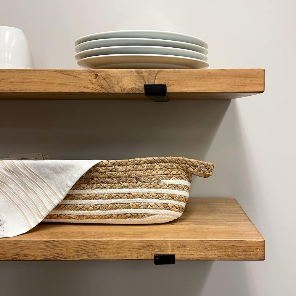 Rustic Shelves with J-Brackets Set of 2, Industrial Shelf, Kitchen Shelves, Solid Wood, Decorative Wall Storage, Heavy Duty, URBANDI (Brown, 24Wx8D)