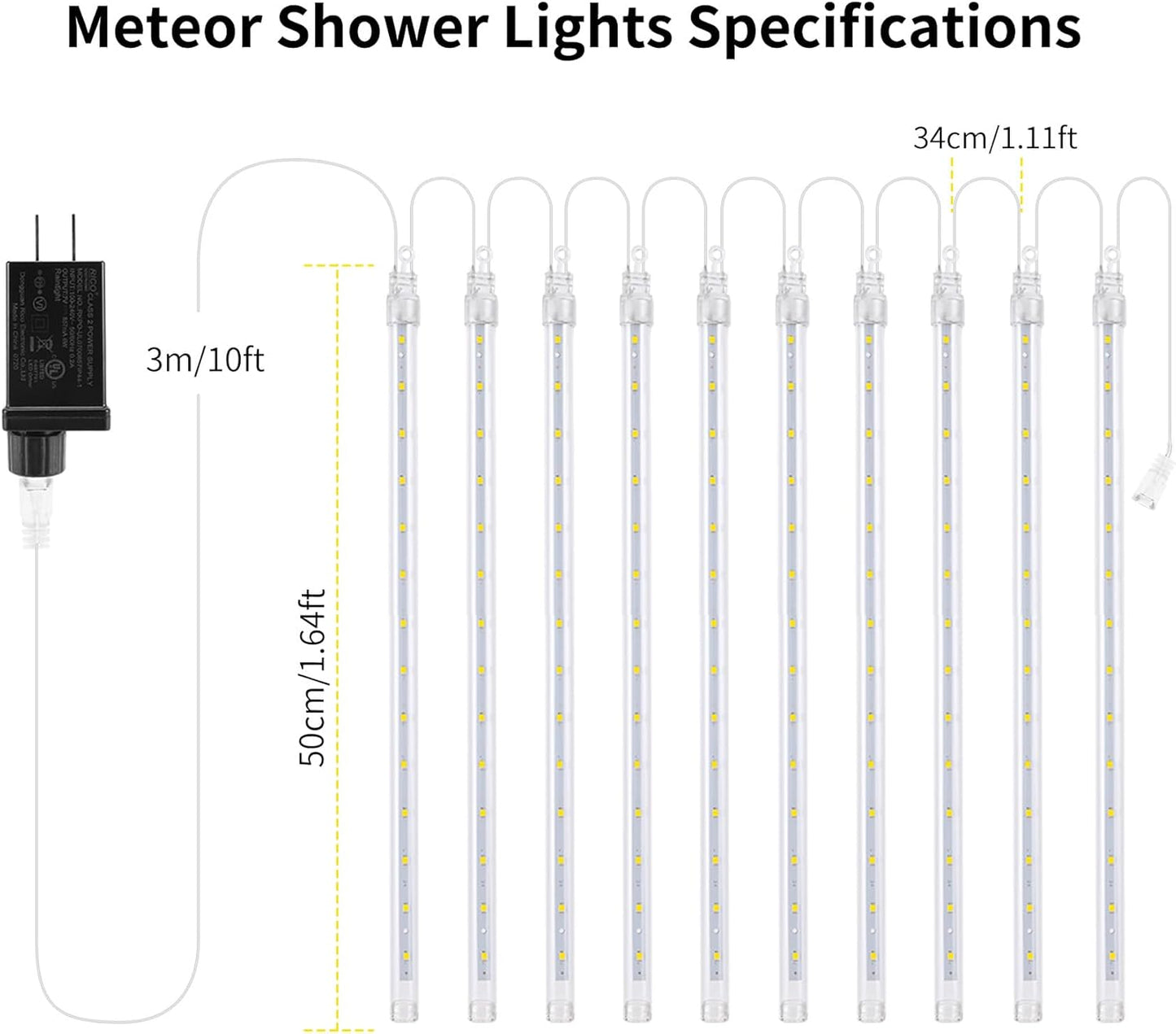 【4 Pack】 Christmas Lights Meteor Shower Rain Lights 20inch, Totally 40 Tube 1440 LEDs Icicle Lights Outdoor Raindrop Lights for Xmas Halloween Wedding Party Tree Holiday Decoration, Colorful
