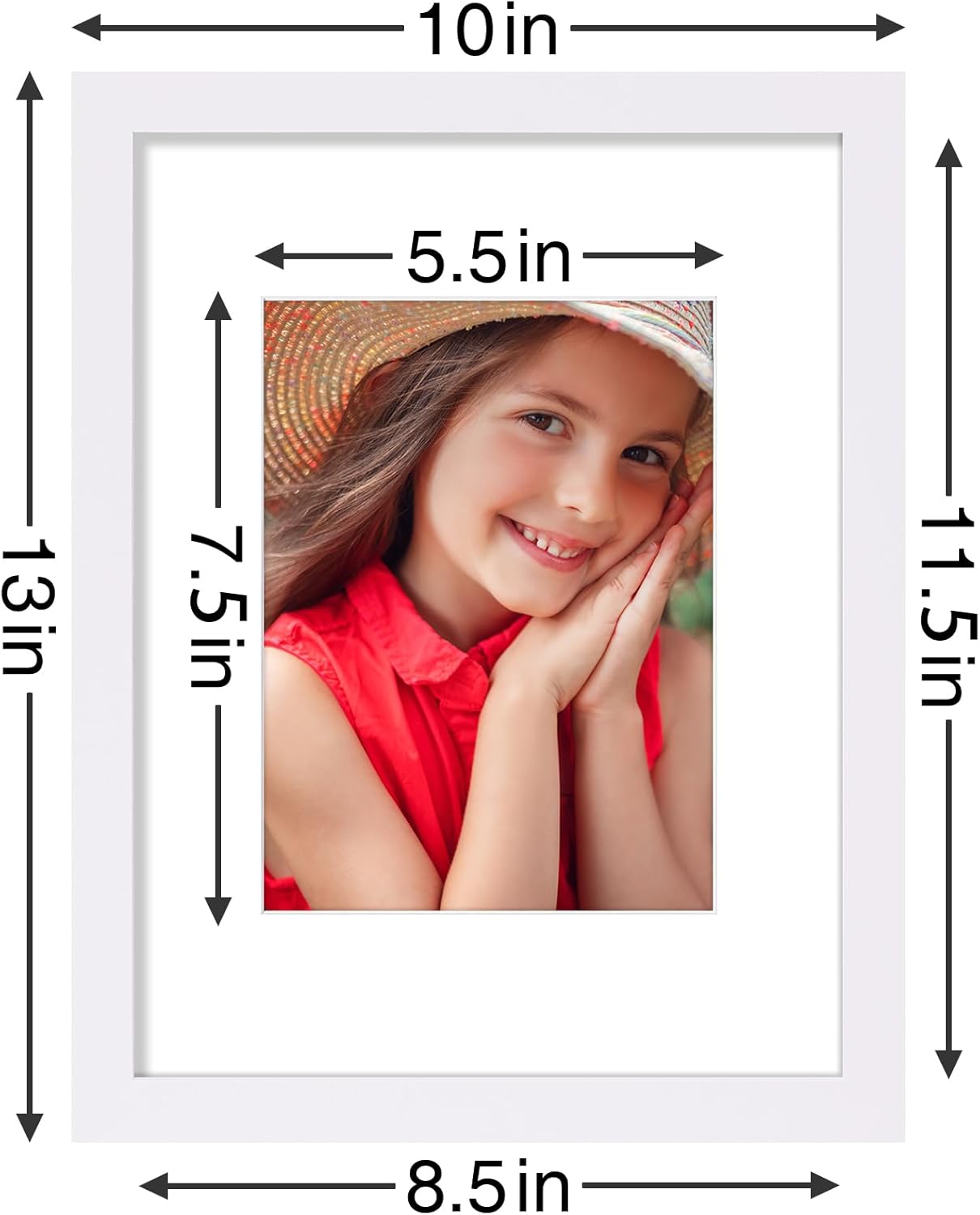 Vittanly 9x12 Picture Frames Set of 9, Shatter Resistant Plexiglass, Display 6x8 Pictures with Mat or 9x12 without Mat, Photo Frames for Wall or Tabletop, Engineered Wood, White