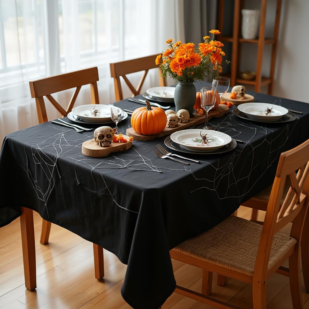 sancua Rectangle Tablecloth - 90 x 156 Inch - Water Resistant Spill Proof Washable Polyester Table Cloth, Decorative Fabric Table Cover for Dining Tables, Buffet Parties and Camping, Black
