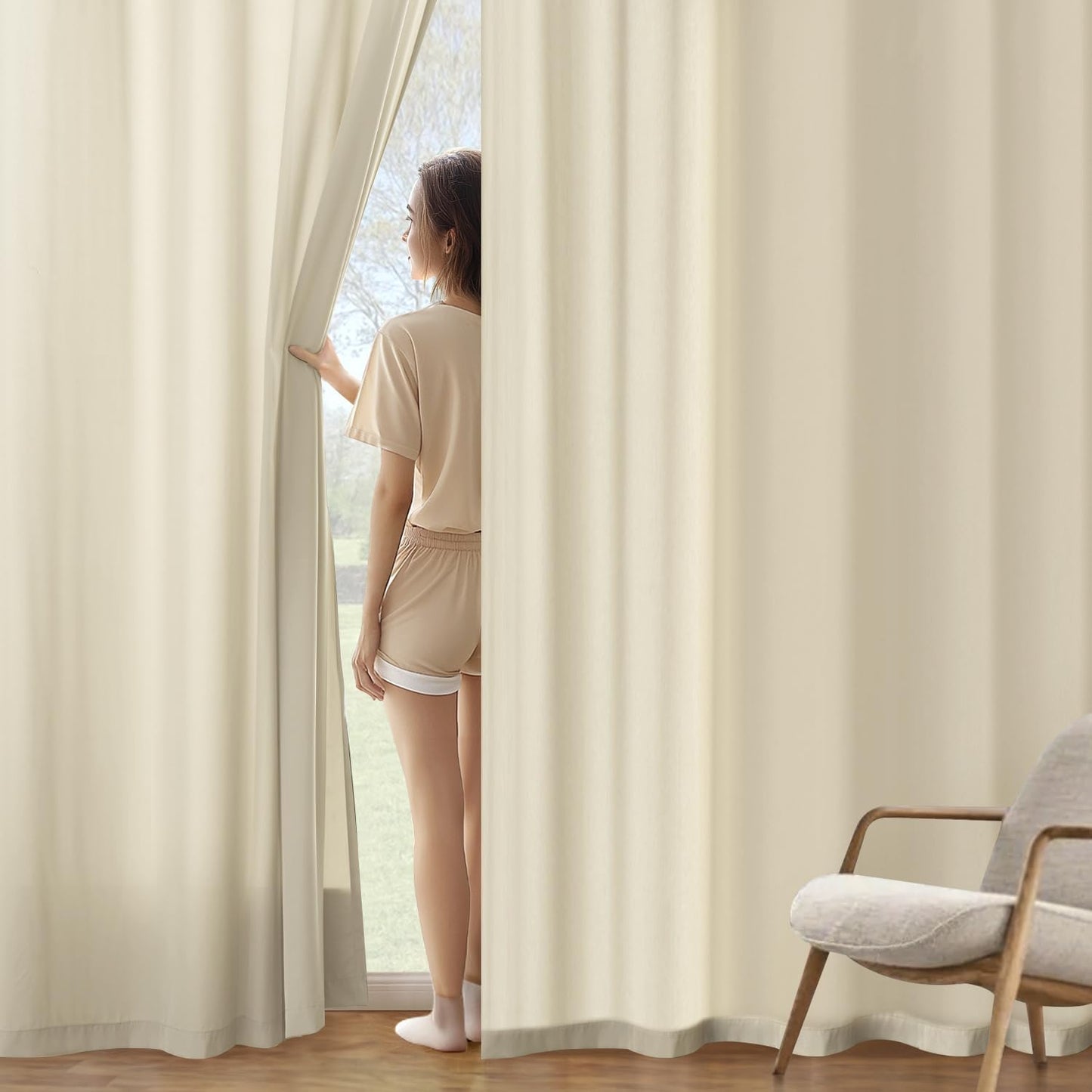 MIULEE Cream Beige Privacy Sheer Curtains That Let Light in 72 Inches Long Non-See-Through Semi Sheer Curtain Light Filtering Window Curtains Drapes for Living Room Bedroom 2 Panels Set 42 X 72