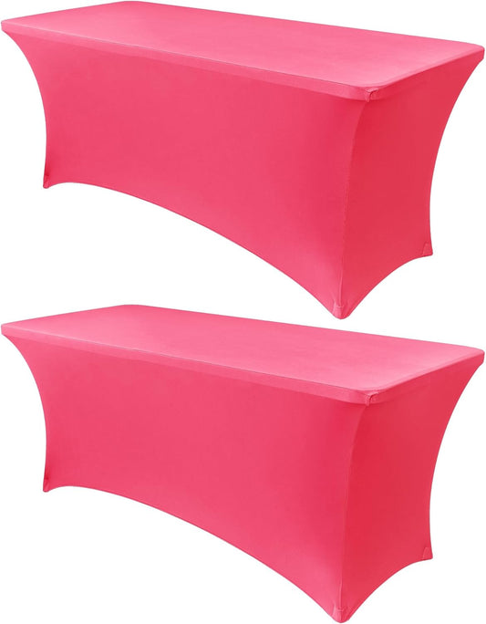 Obstal 6ft Stretch Spandex Table Cover for Standard Folding Tables - Universal Rectangular Fitted Tablecloth Protector for Wedding, Banquet and Party, 72L x 30W x 30H Inches, Magenta Red, 2pc