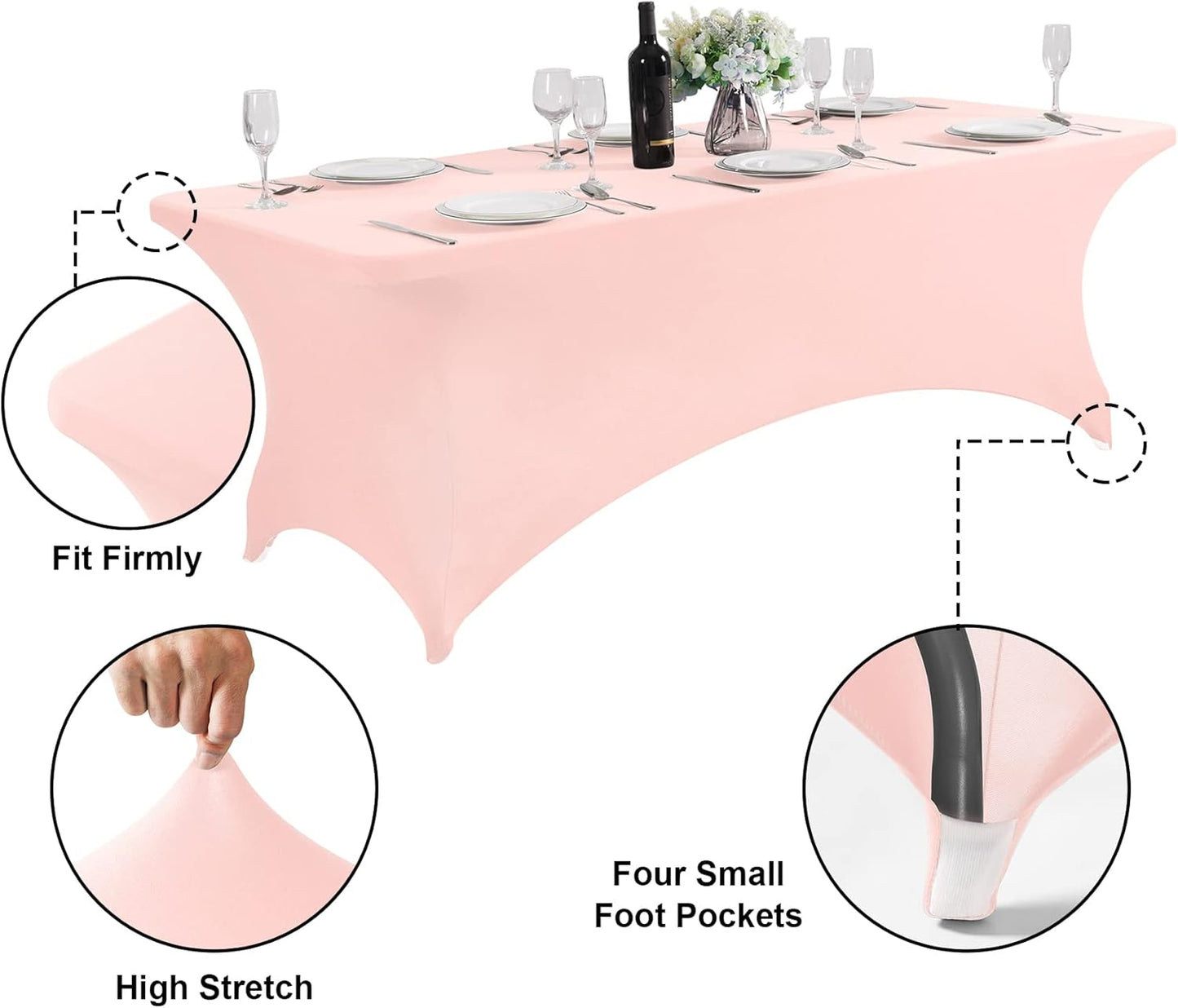 SuperO Waterproof Spandex Table Cover for 8FT Table Universal Fitted Stretch Tablecloth for Party, Banquet, Wedding and Events-Blush Pink