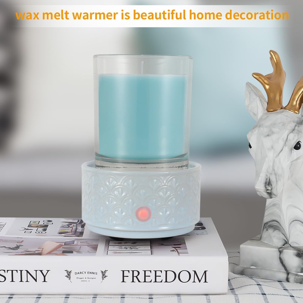 kobodon Ceramic Wax Melt Warmer - 3-in-1Electric Wax Warmer-Fragrance Candle Burner for Scented Wax Tarts and Essential Oils - Wax Melts as Gifts for Moms Grandma Women Girls（Blue）