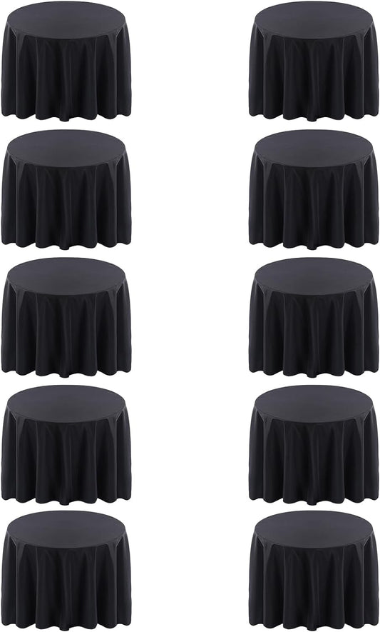 Surmente 132 inch Round Tablecloths -10 Pack Black Round Table Cloths, Polyester Fabric Table Covers for Wedding, Party, Banquet, or Restaurant