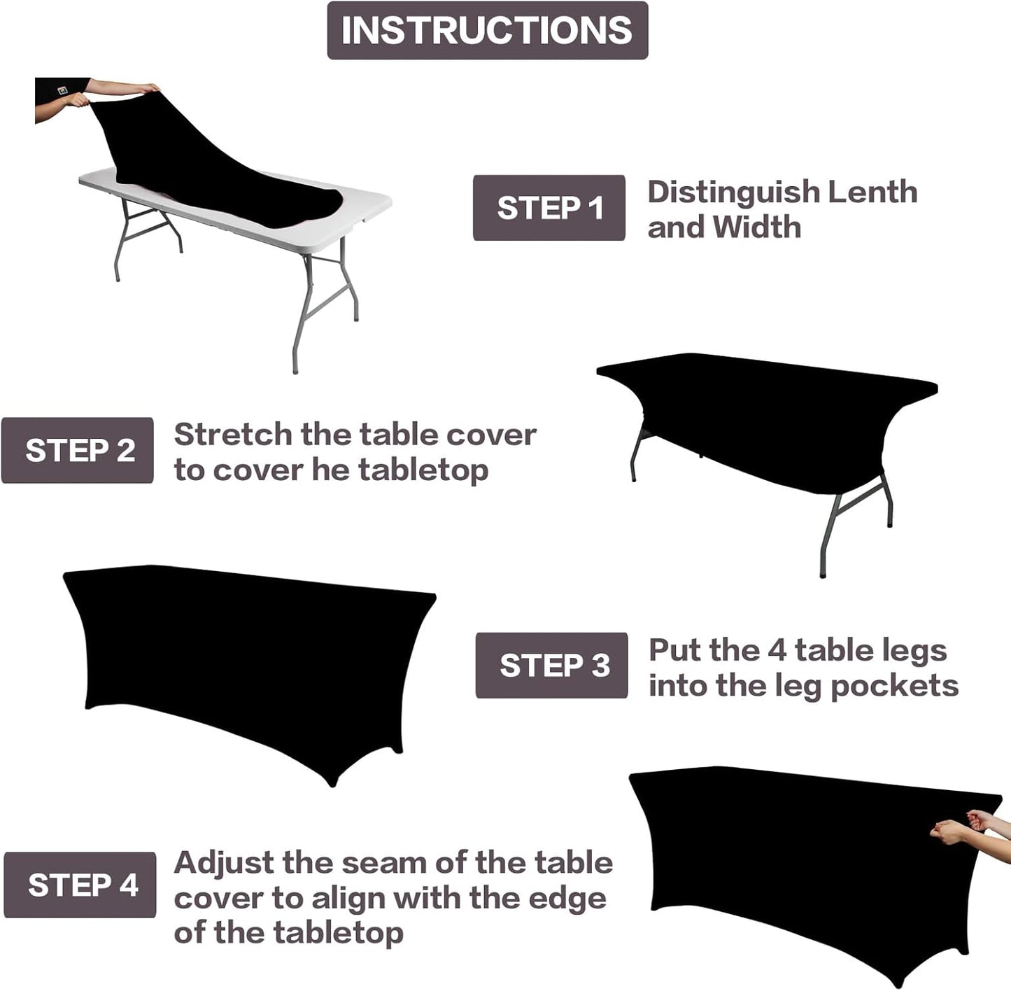 IVAPUPU 6FT Spring Table Cloth for Rectangular Fitted Events Stretch Black Table Covers Washable Cover Spandex Tablecloth Protector for Party, Wedding, Cocktail, Banquet, Festival