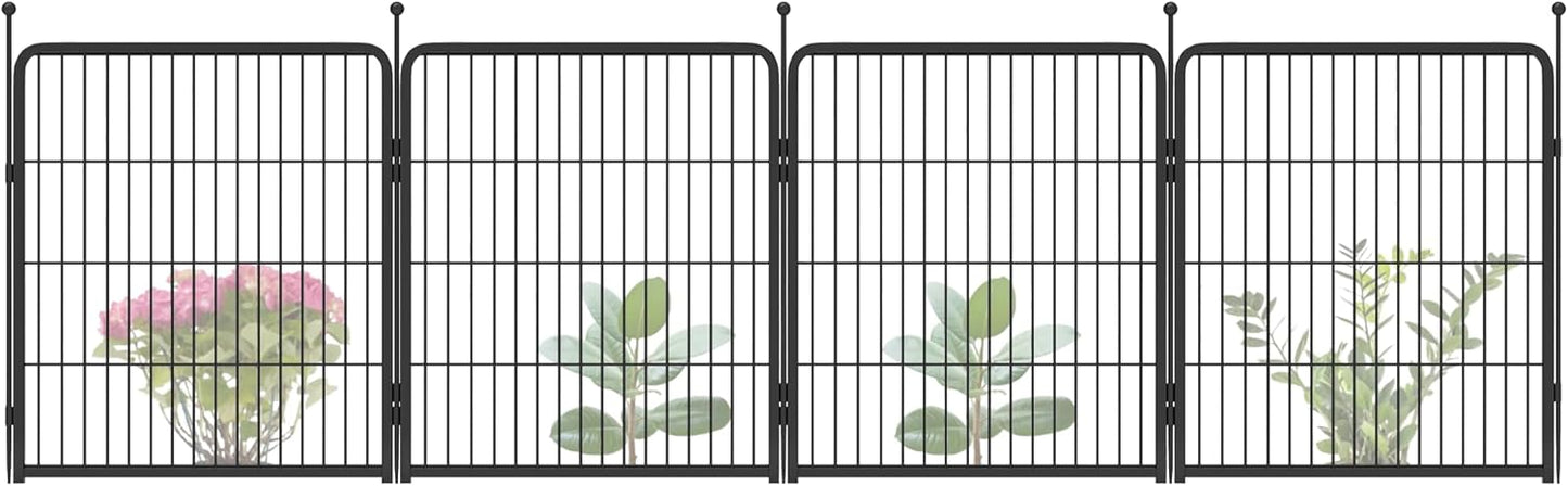 FXW Garden Fence 32in(H) x 9.0ft(L), 4 Panels Decorative Dog Fence Outdoor for The Yard – Heavy Duty Metal Animal Barrier for Dog and Rabbit, Easy Setup, Black