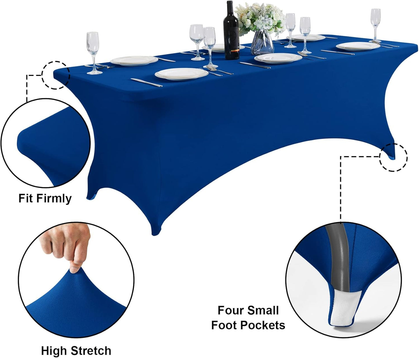 SuperO Waterproof Spandex Table Cover for 6FT Table Universal Fitted Stretch Tablecloth for Party, Banquet, Wedding and Events-Classic Blue