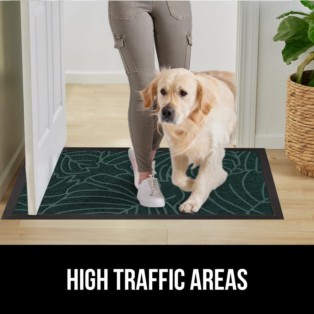 GORILLA GRIP 100% Waterproof All-Season WeatherMax Doormat, 72x24, US Designed Natural Rubber, Stain and Fade Resistant, Low Profile Indoor Outdoor Door Mats, Easy Clean Patio Mat, Green Palm