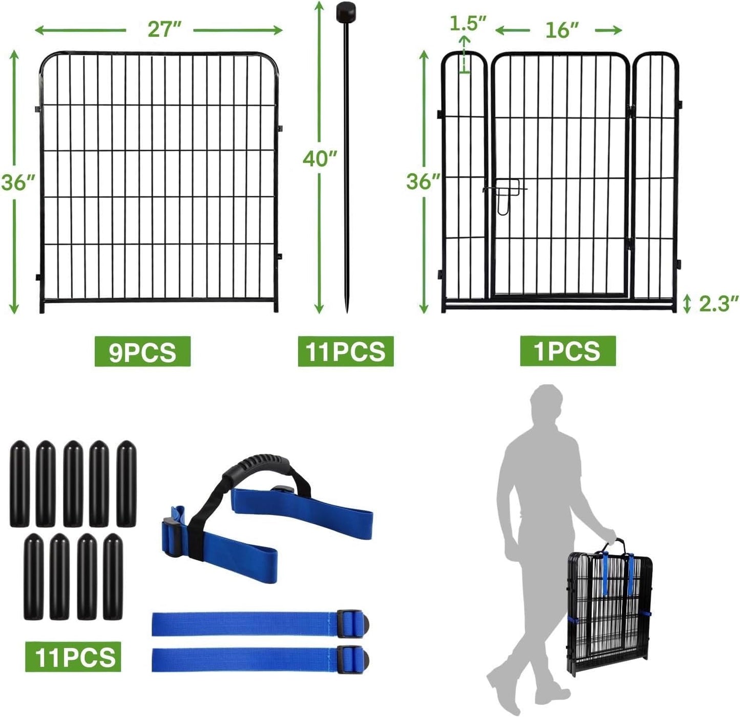 ADAVIN Garden Fencing 36 Inch High, Low Threshold Door, 10 Panels Total 22.1 Ft(L), Dog Fence Outdoor for Yard, Animal Barrier Fence, Fencing for Garden Beds, Pet Fences, Garden Fence Border.
