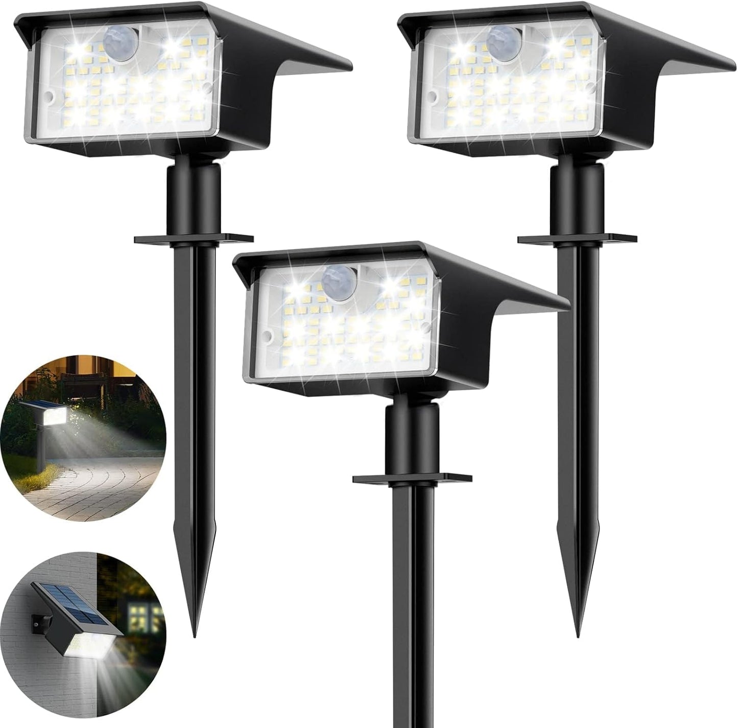 nipify Solar Spot Lights Outdoor, 3 Pack/62 LED Solar Motion Sensor Lights Outdoor Waterproof, 3 Modes Solar Powered Landscape Spotlights 2-in-1 for Outside Yard Wall Garden, Cool White