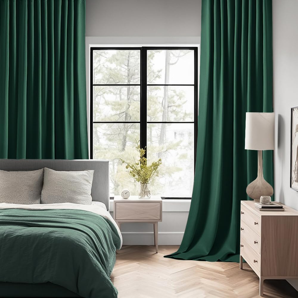 MIULEE Hunter Green Back Tab Blackout Curtains 120 Inch Long 2 Panels Set for Living Room Bedroom, Rod Pocket/Pinch Pleated Extra Long Thermal Insulated Room Darkening 10FT Window Drapes
