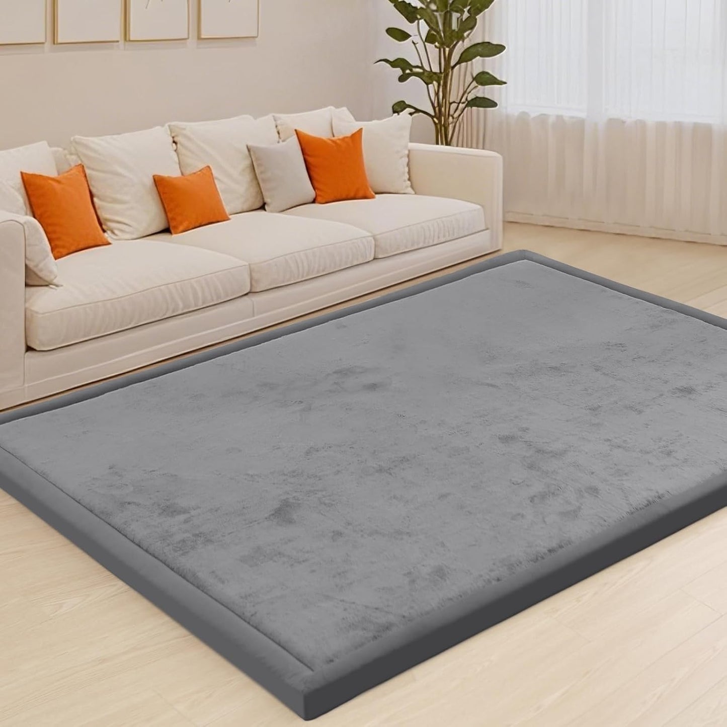 ACOMOPACK Baby Play Mat for Floor,1.3" Thick Memory Foam Area Rug for Living Room,Soft Velvet Crawling with Non-Slip Bottom for Kid,Toddler,59"×71" Tummy Time Nursery Rugs,Yoga（Dark Grey）