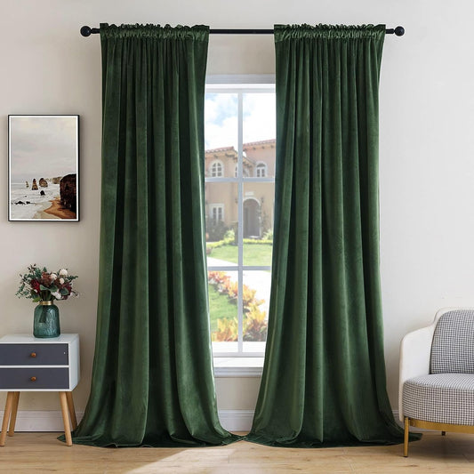 MIULEE Olive Green Velvet Curtains Thermal Insulated Blackout Curtain Drapes for Bedroom Living Room Darkening 132 Inches Long Curtains Panels Rod Pocket Set of 2