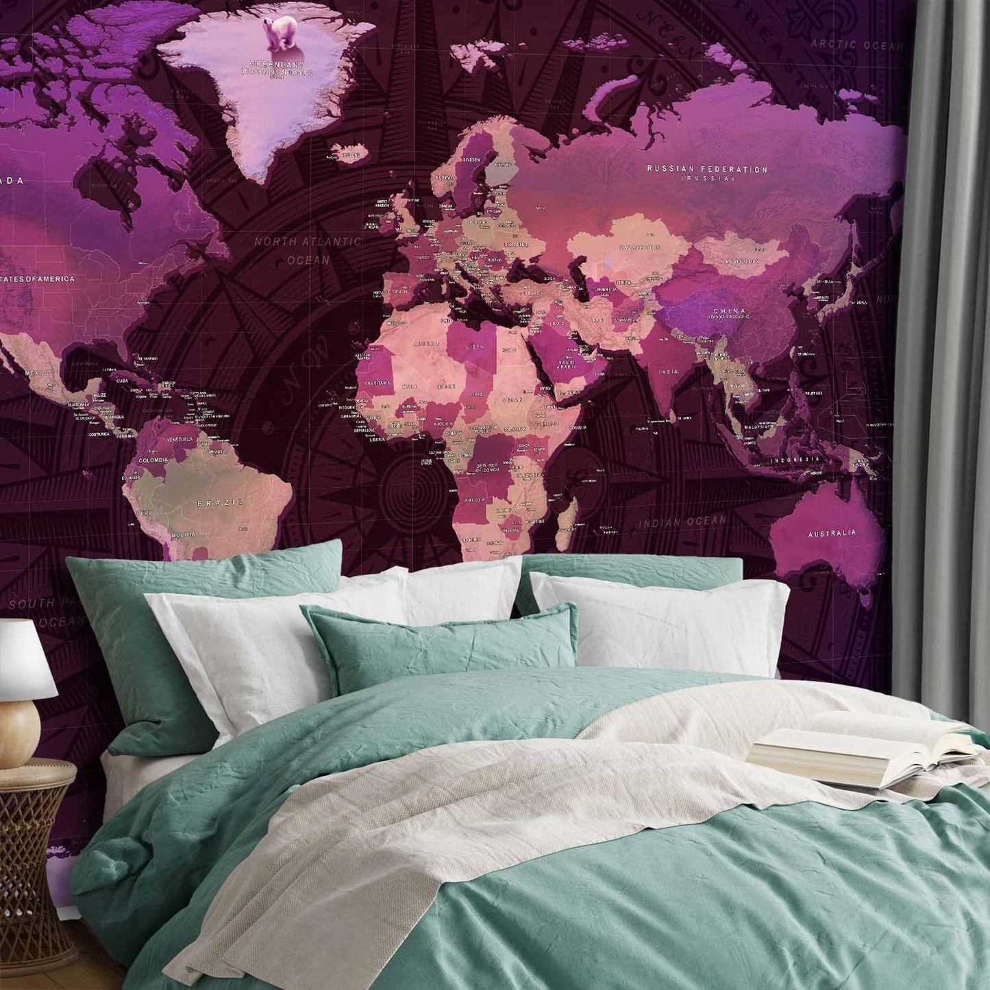 artgeist Wall Mural World Map 157x110 in - XXL Non-Woven Wallpaper Fleece Wall Decor Photo Print Picture Image Design Home Map of The World k-A-0273-a-a