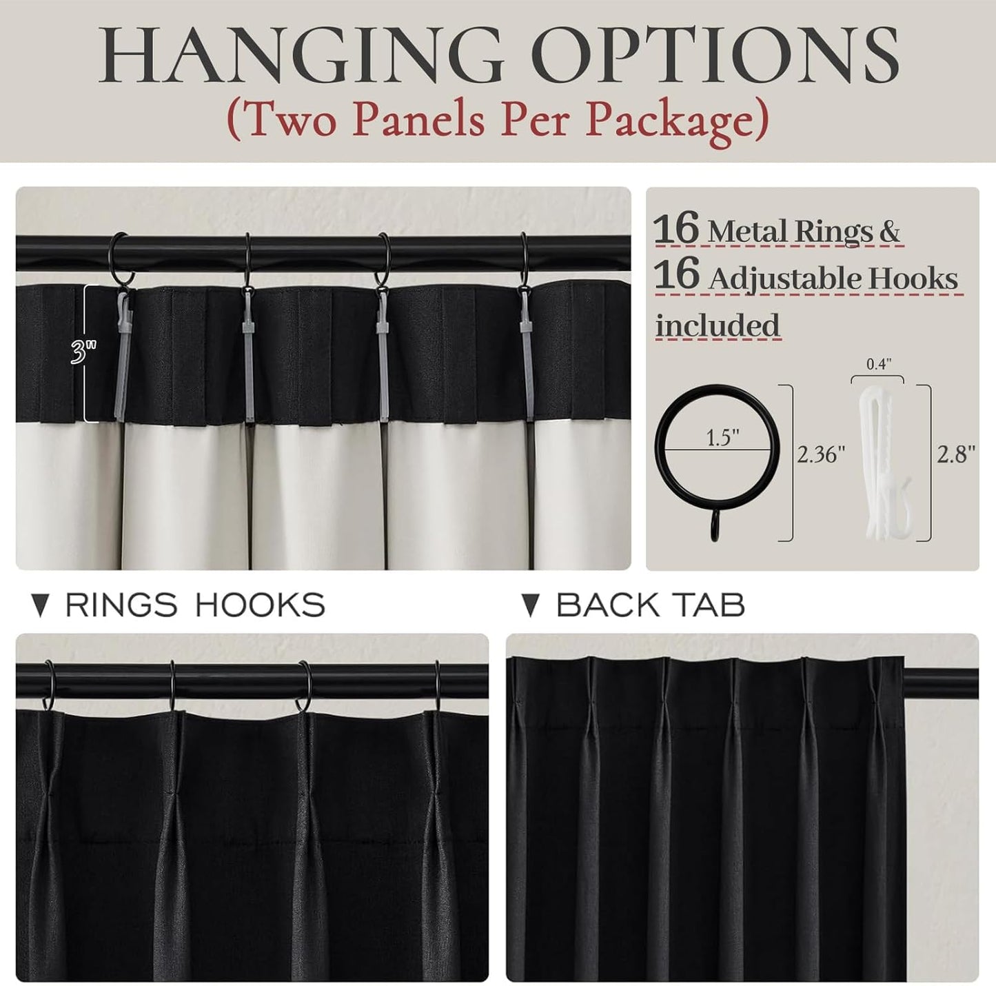 Blackout Curtains 108 Inches Long, Modern Pinch Pleated Linen Drapes for Sliding Glass Doors Heat&Cold Blocking Black Out Curtains 106 inch-110 inch Window Living Room 2 Panels Elegantes Summer