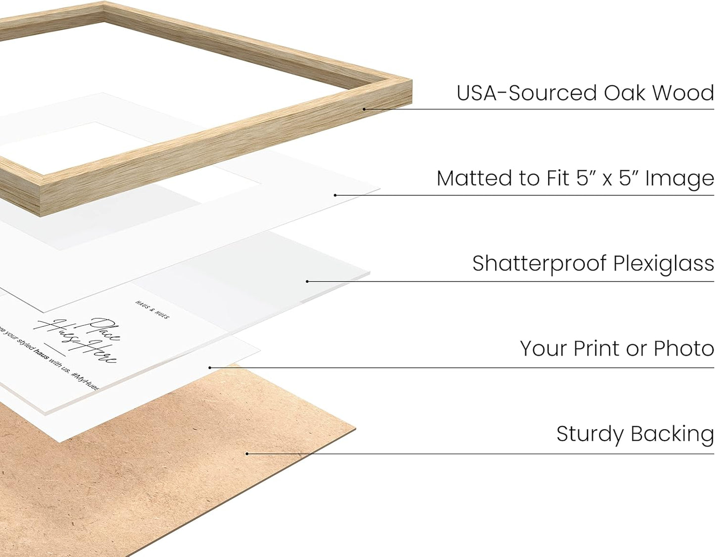 HAUS AND HUES Solid Oak 10”x10” Picture Frame Matted to 5”x5” - 10x10 Wood Frame for Wall, Square Frame with Mat, 10x10 Art Frame, 10x10 Square Photo Frame, Natural Wood Frames (Beige Oak Frame)