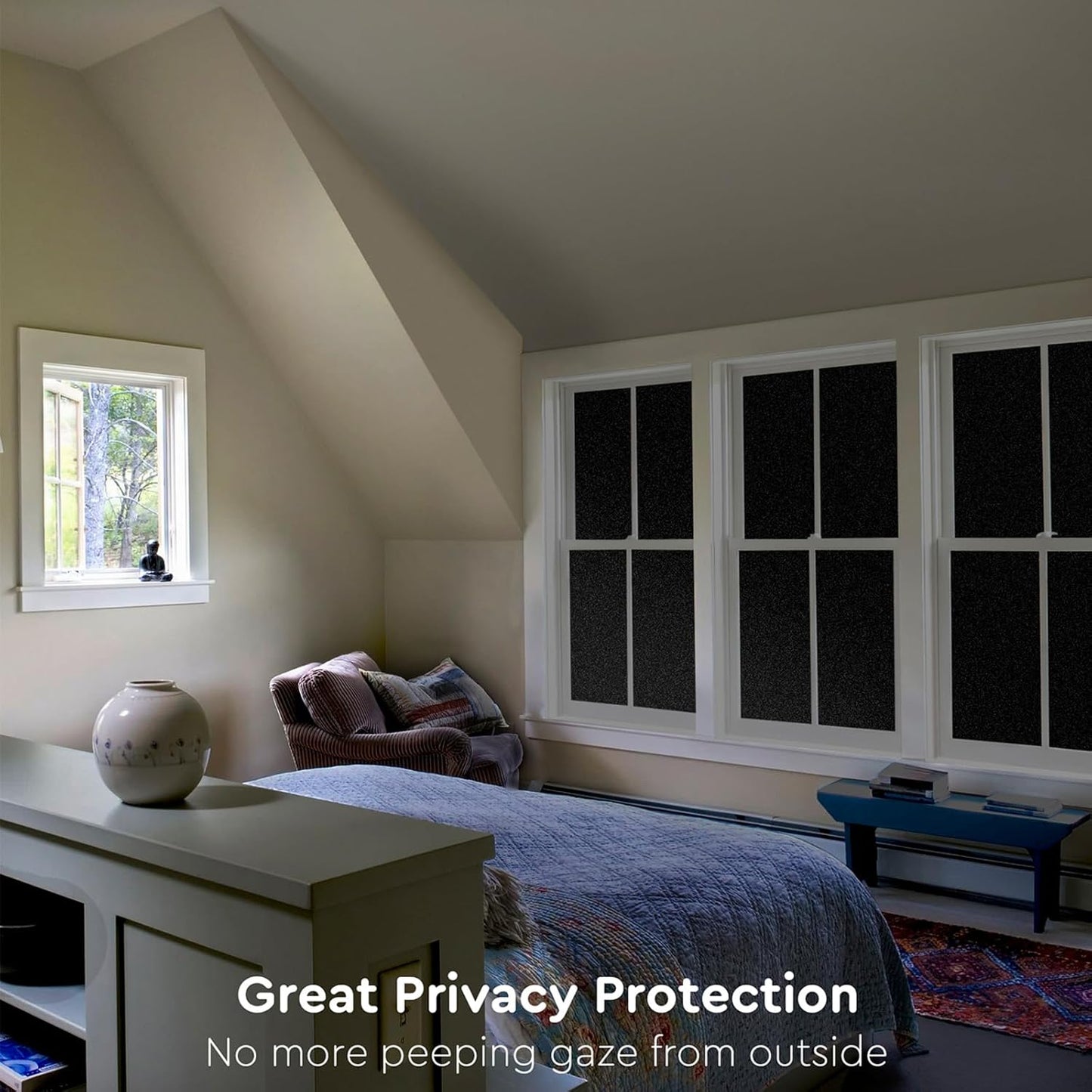 Kromapolis Blackout Window Privacy Film Total Light Blocking Room Darkening Window Covering, Removable Static Cling Frosted Glass Tint, Non-Adhesive, Black 29.5'' x 78.7''