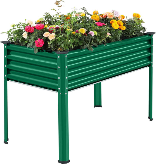 Land Guard Galvanized Oval Large Metal Raised Garden Bed with Legs for Vegetables (Green)