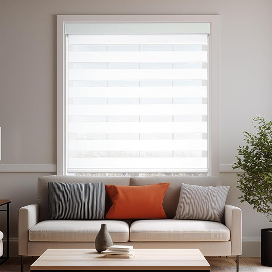 HESTIA Cordless Zebra Blinds Light Filtering Roller Shades Blackout Indoor Window Blind for Home Office,White,46" W x 60" H