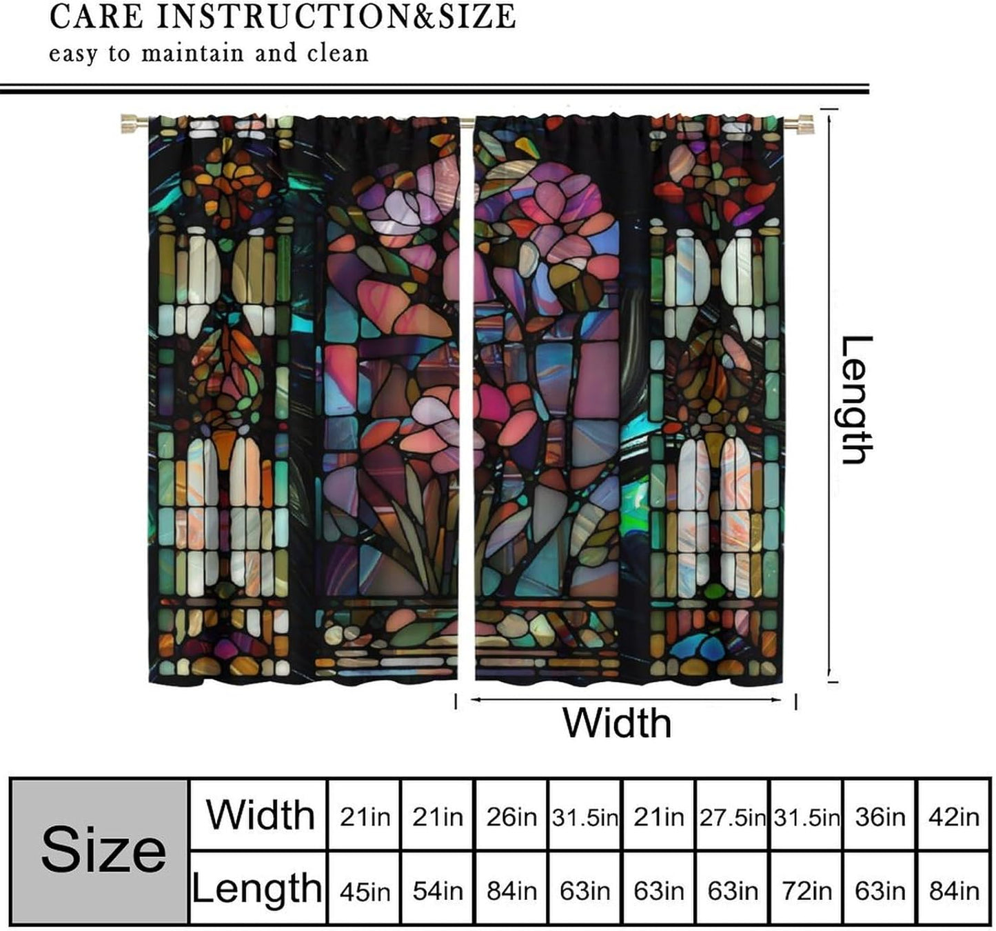 Stained Glass Curtains,Vintage Colorful Abstract Art Home Decor Drapes for Bedroom Living Room Kitchen Window Treatment 2 Panels Set Total Size 52" W X 84" L Inch