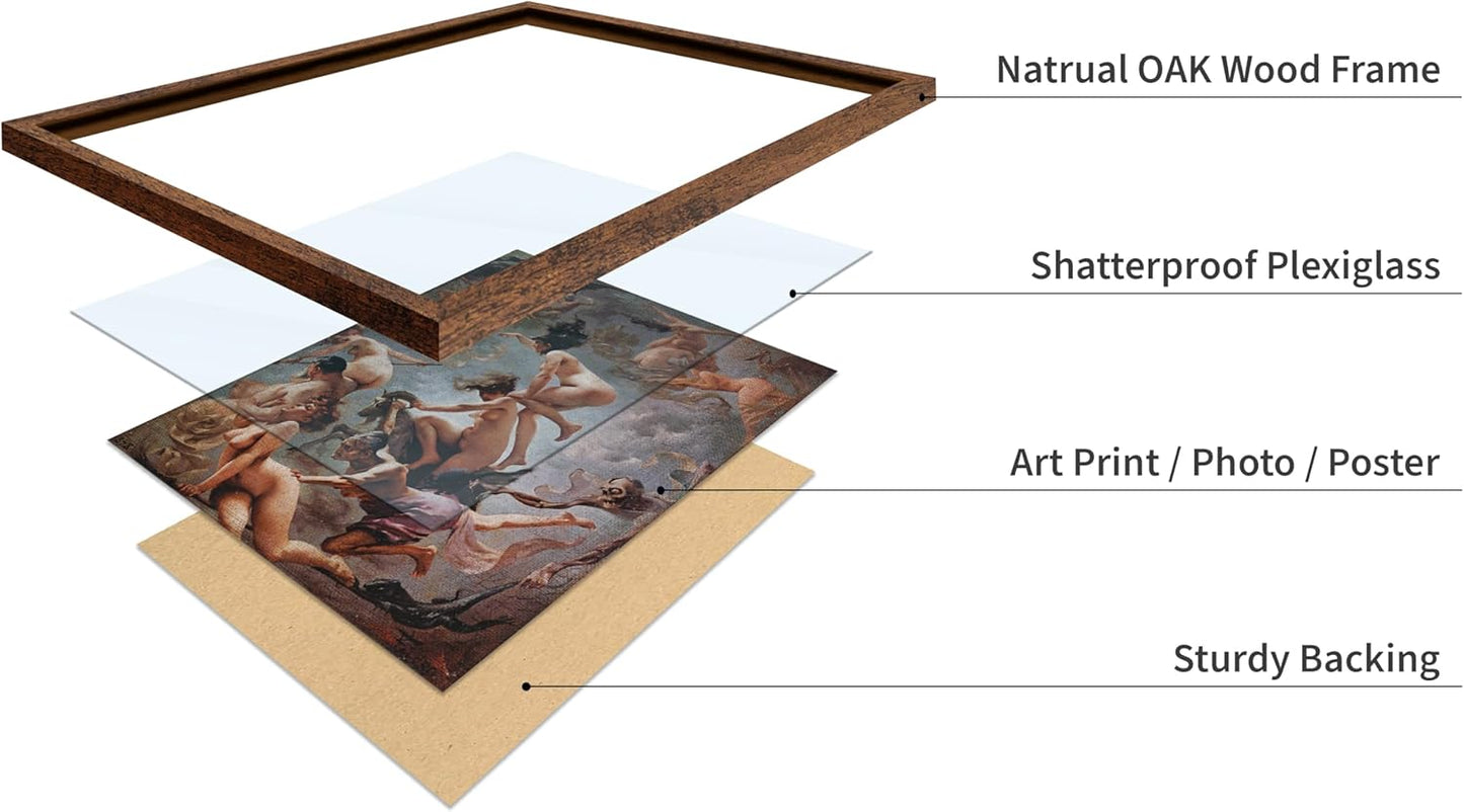 Poster Master Vintage Luis Ricardo Falero Poster - Retro Occult Print - Gift for Gothic, Horror Fan - Witches Going to their Sabbath, Pagan - Wall Decor for Bedroom, Dorm, 11x14 Brown Framed