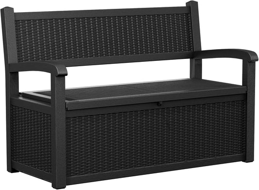 80 Gallon Storage Bench Deck Box Waterproof Lockable,Outdoor Storage Furniture for Patio,Garden and Porch,Tools and Cushions（Black）